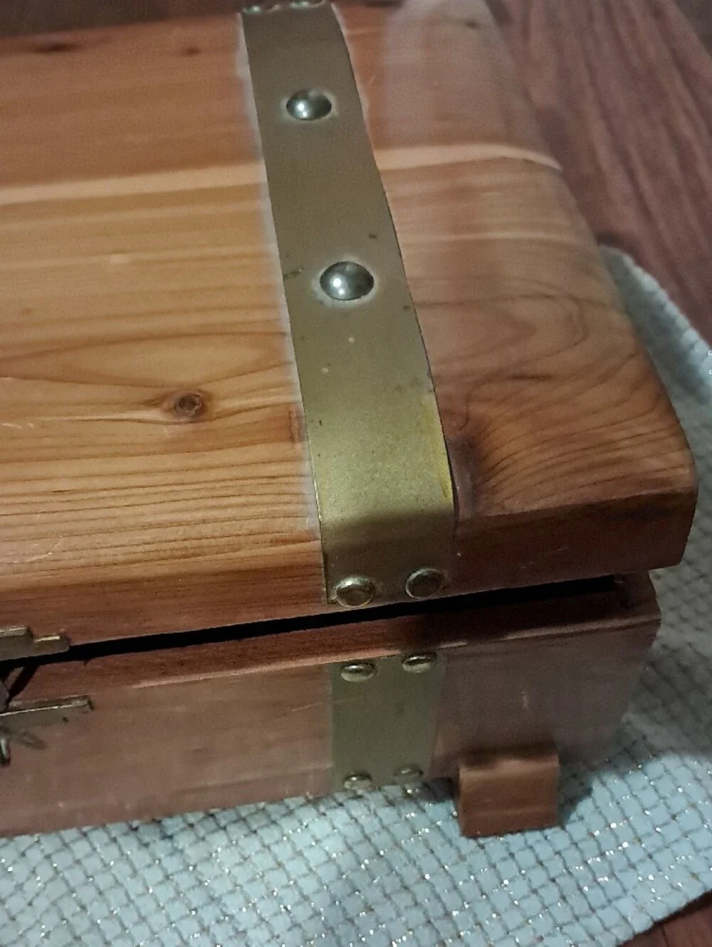 Wooden Cedar Treasure Chest Jewelry Box with Brass Accents - Refurbished